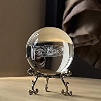 HDCRYSTALGIFTS Crystal - Bola de cristal con sistema solar 3D de 60 mm con soporte de floración chapado en plata…